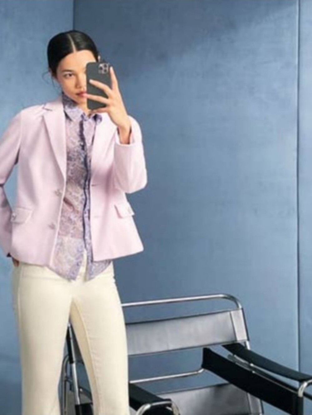 Zara Blush Pink Silver Rhinestone Button Pocket Blazer L